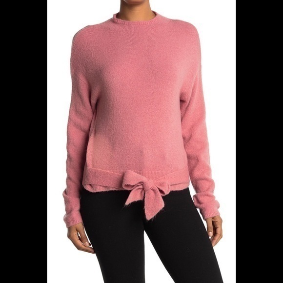 Wayf Tops - WAYF sweater Mock neck Front Tie Sweater - Pink - Small